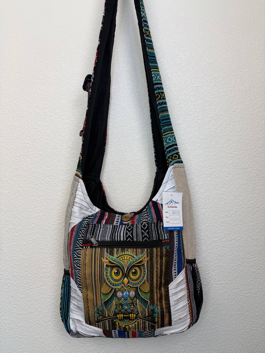 Handcrafted Bright Owl Gheri Patchwork Bohemian Bag