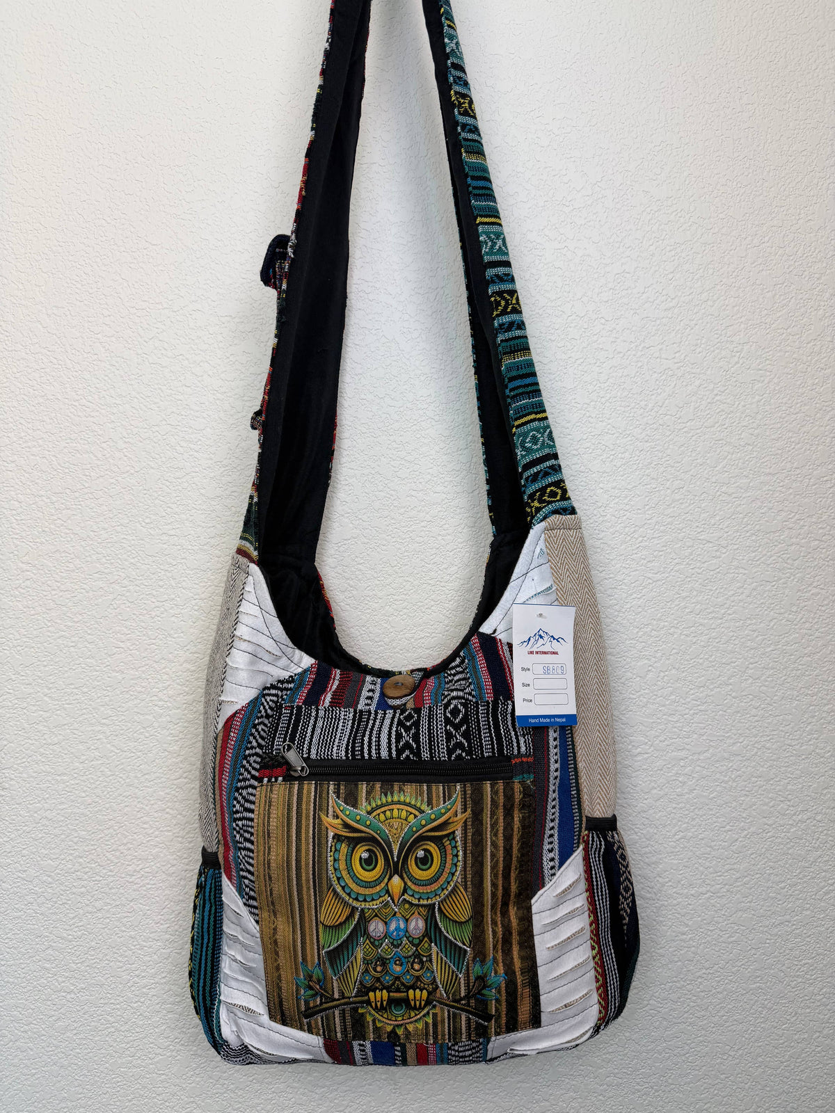 Handcrafted Bright Owl Gheri Patchwork Bohemian Bag