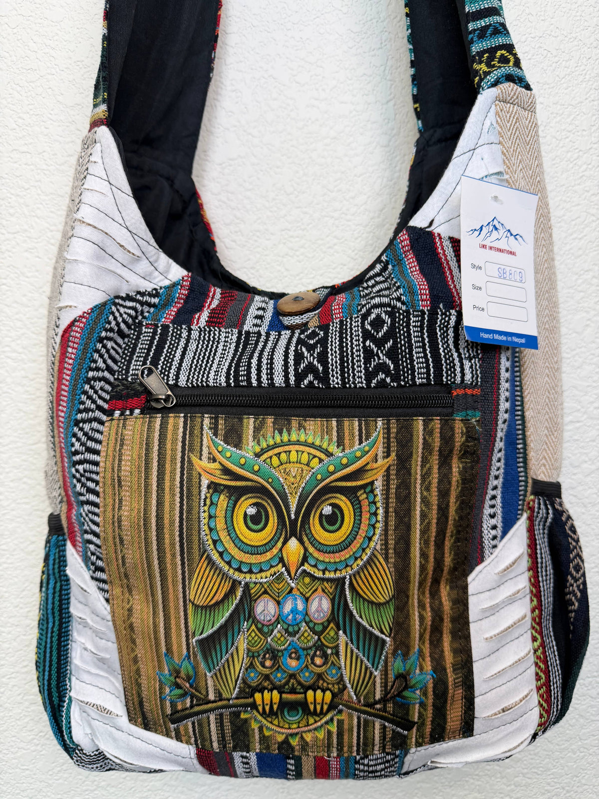 Handcrafted Bright Owl Gheri Patchwork Bohemian Bag
