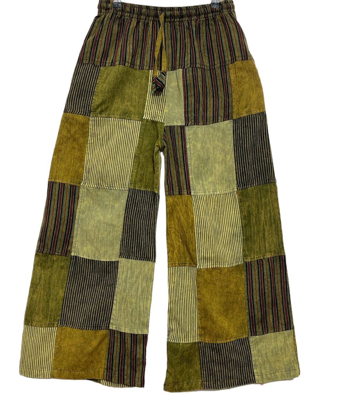 Cotton Muti Patch Forest Green Palazzo Pant D1020 : XL