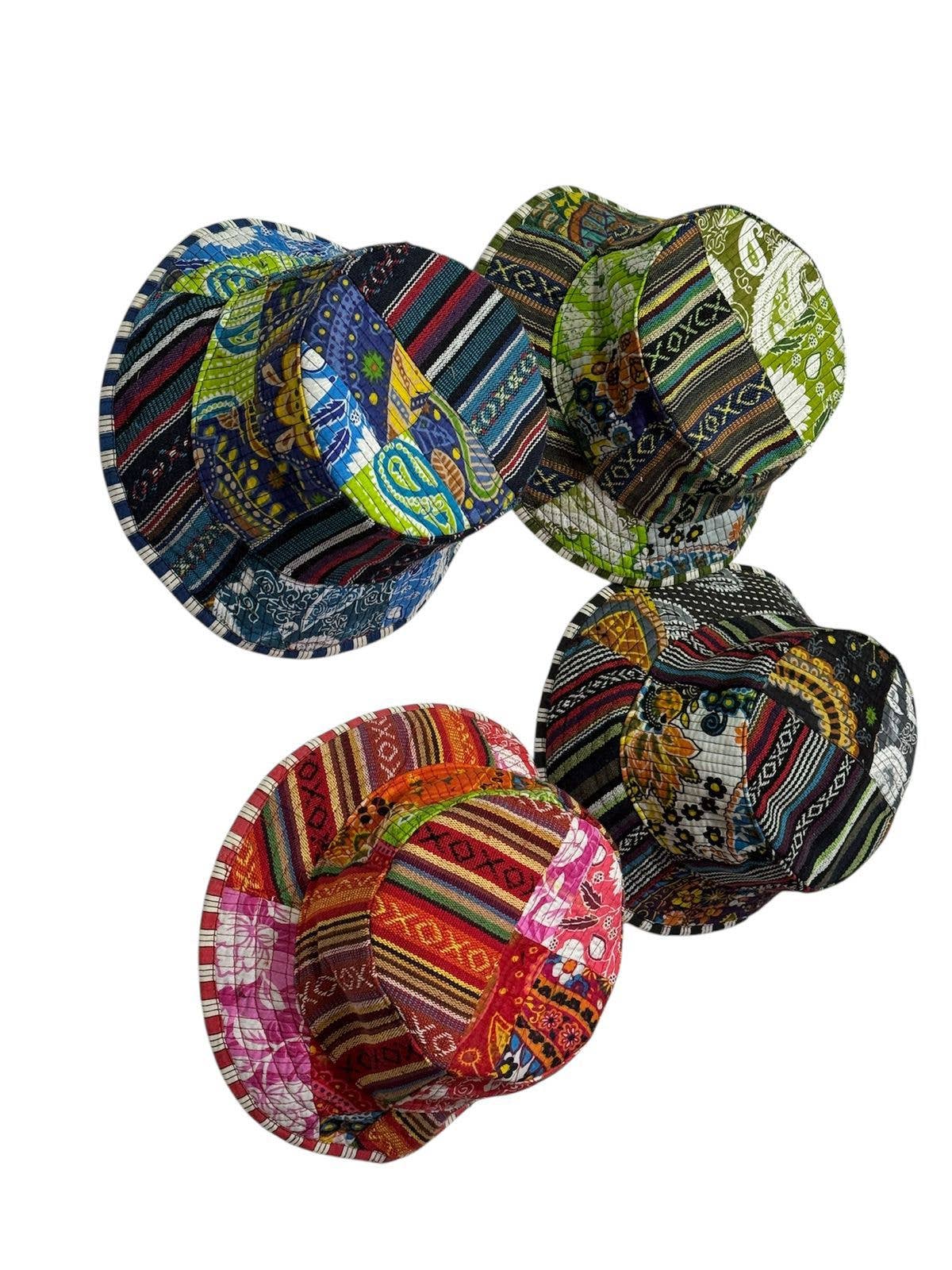 Cotton Patchwork Kantha Stich Quilted Sun Bucket Hat R25978