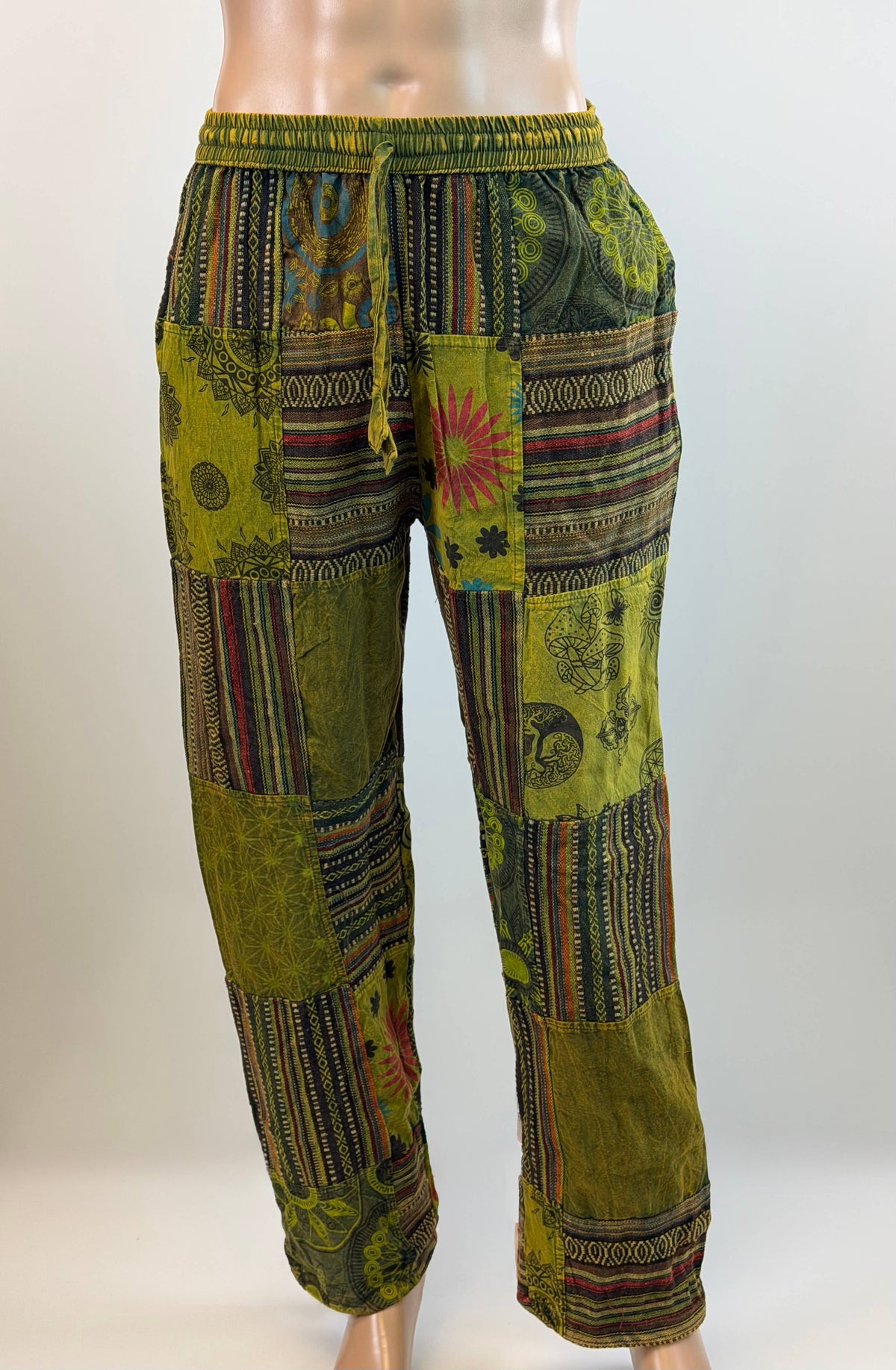Cotton Handmade Patchwork Boho Everyday Drawstring Pants 
